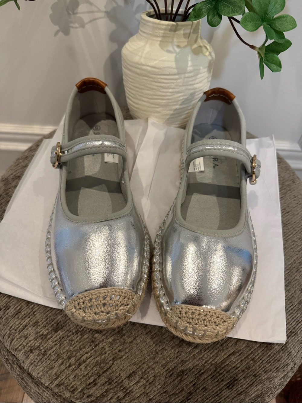 Serra Metallic Silver Mary Jane Espadrilles